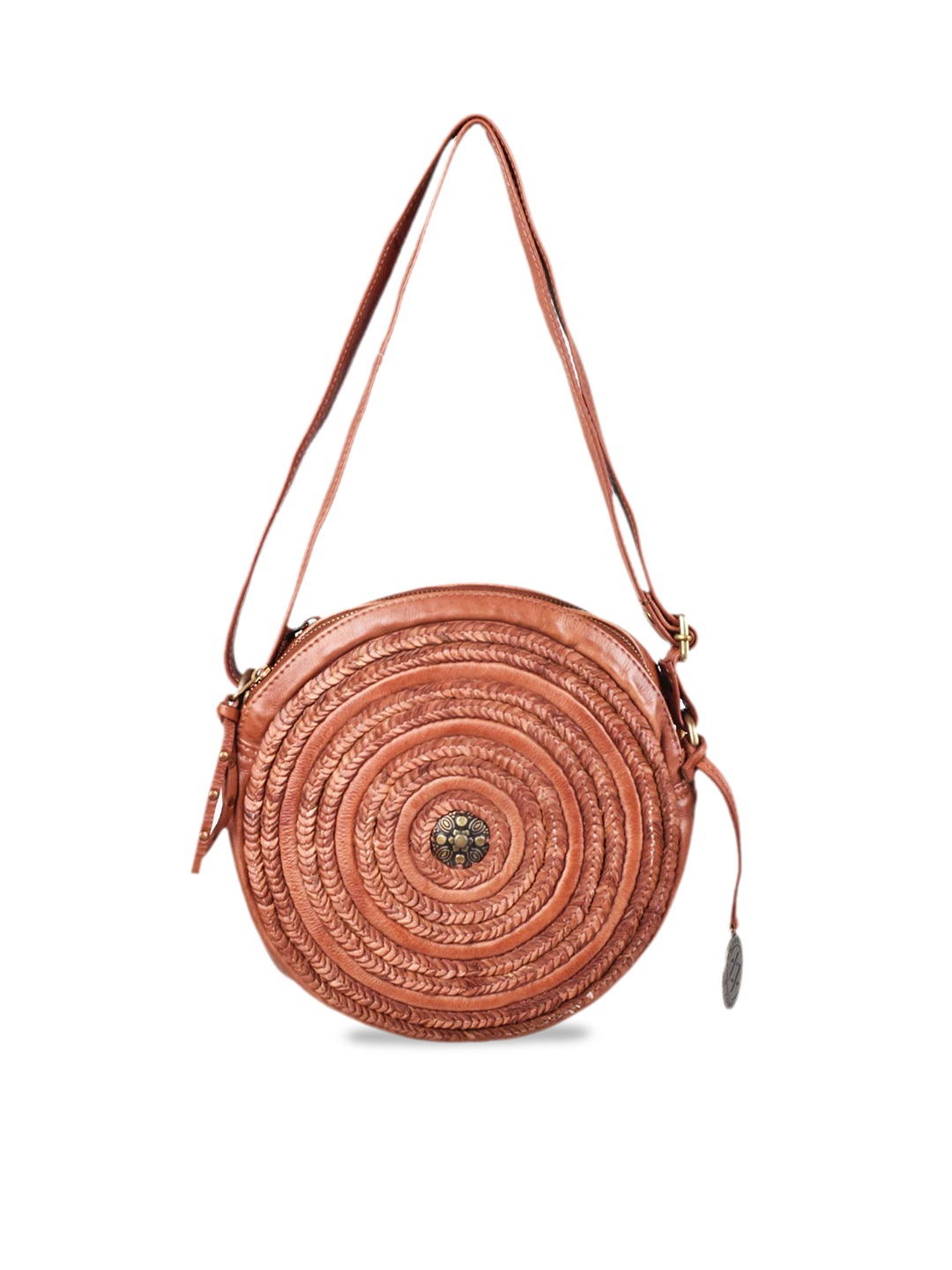 

KOMPANERO Self Design Leather Structured Sling Bag, Tan