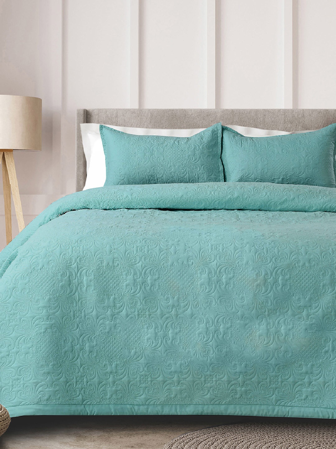 

LABHAM Sensation Green Ultrasonic Quilted 230TC Cotton King Bedcover & 2 Pillow Covers, Turquoise blue
