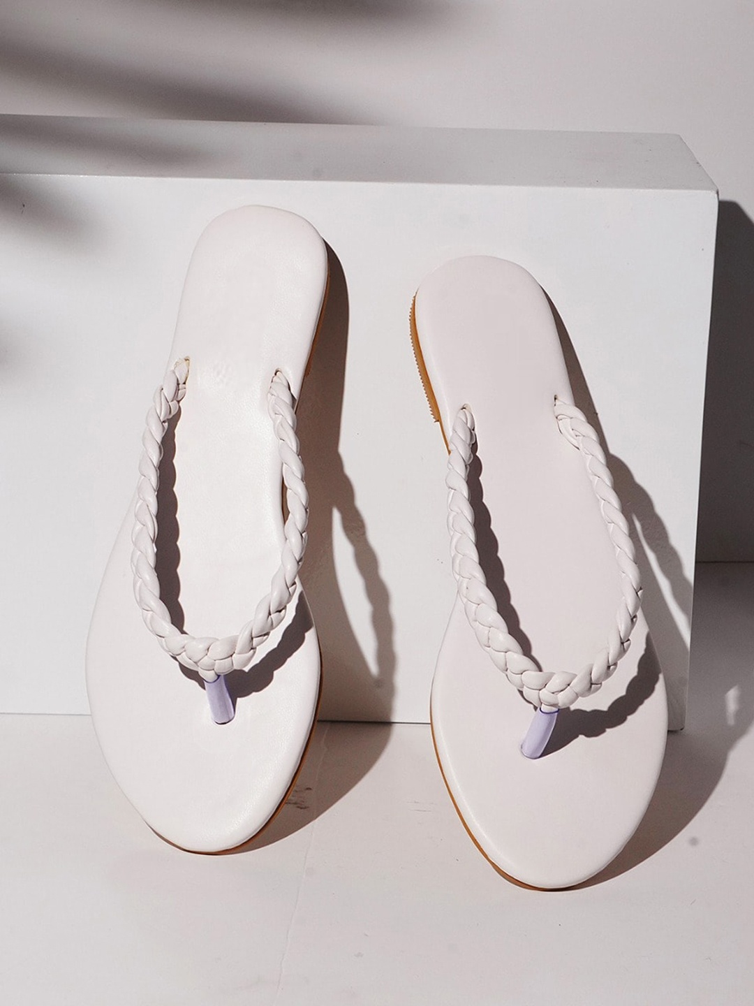 

DressBerry White Braided T-Strap Flats