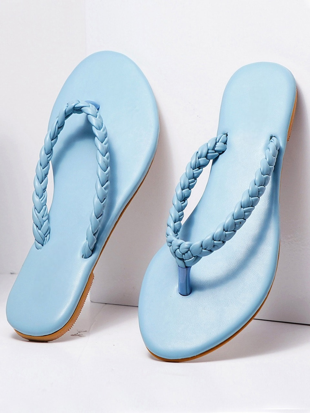 

DressBerry Blue Braided T-Strap Flats