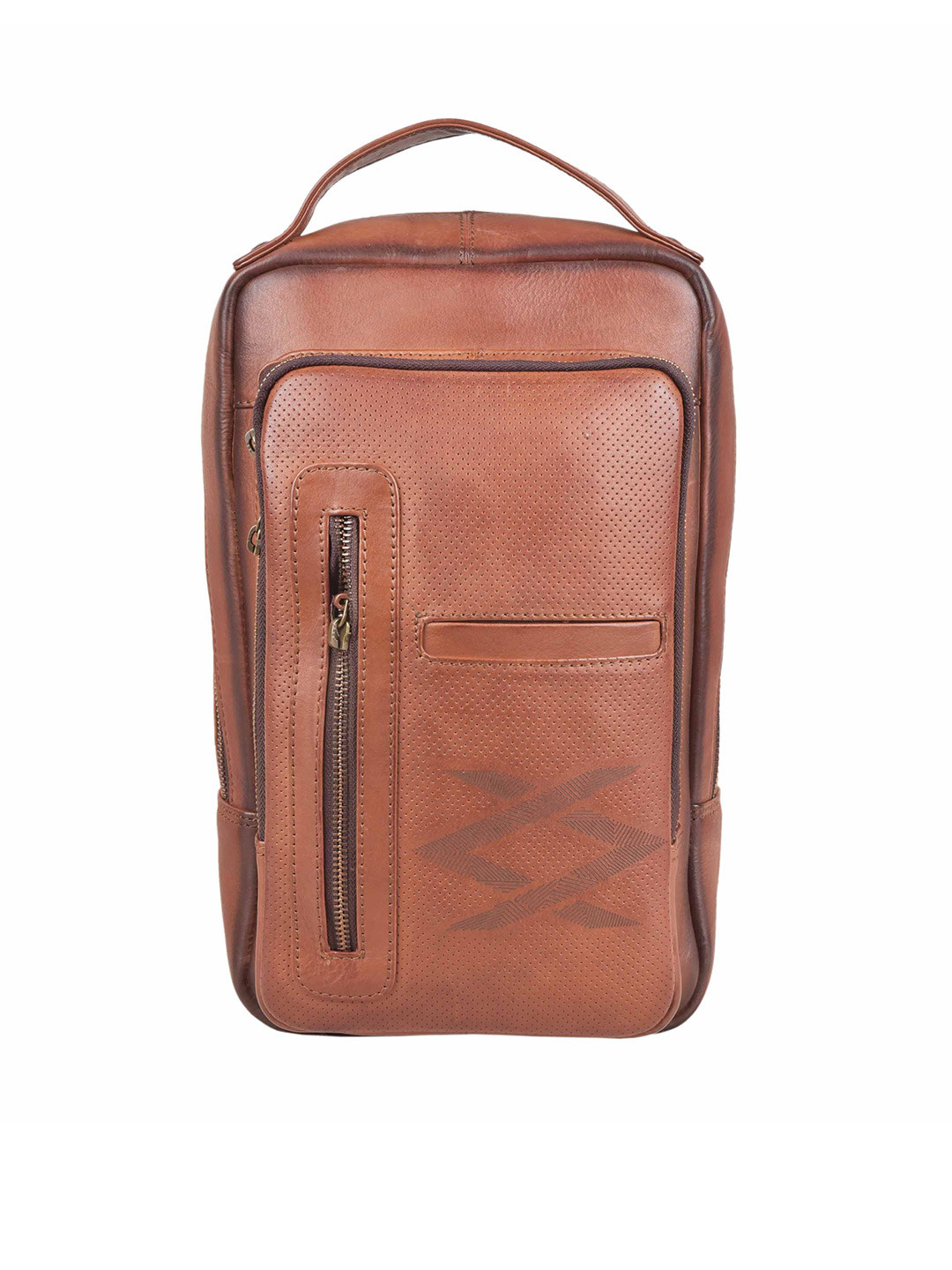 

KOMPANERO Leather Sling Bag With Zip Detail, Tan
