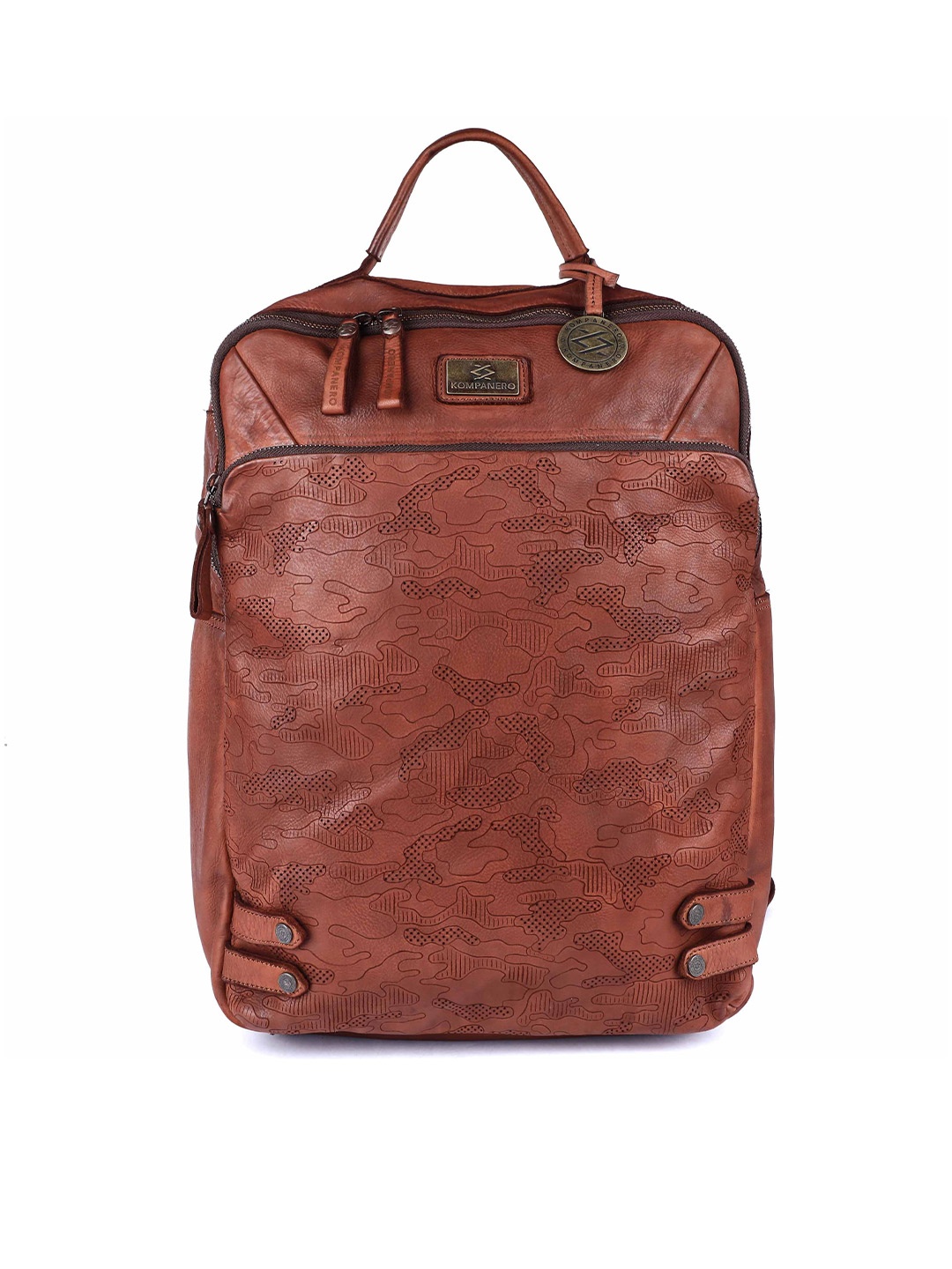 

KOMPANERO Textured Leather Laptop Backpack, Tan