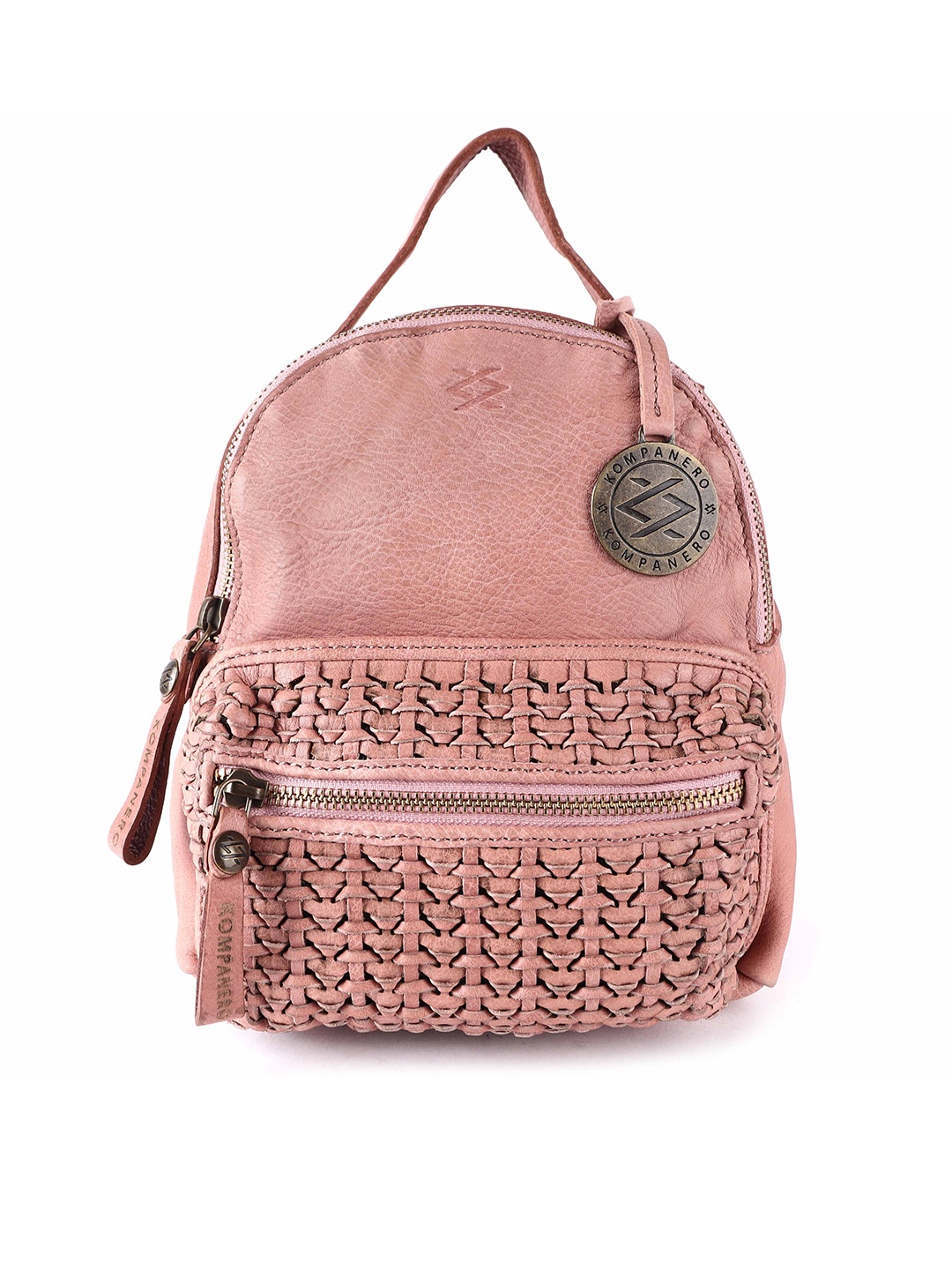 

KOMPANERO Textured Small Leather Backpack, Pink
