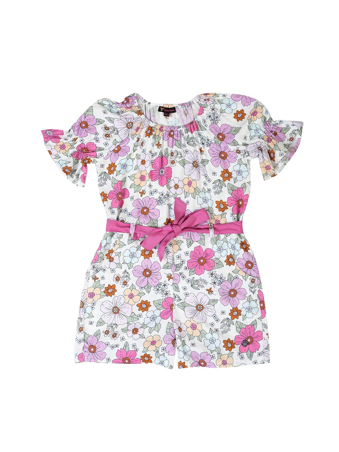 

toothless Girls Floral Printed Jumpsuit, White