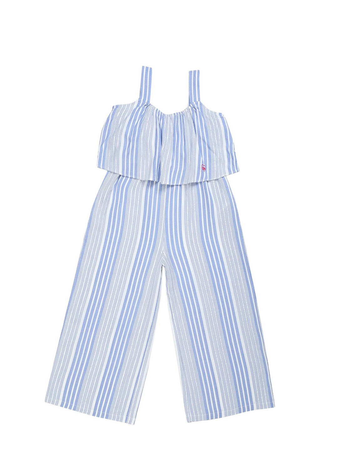 

toothless Girls Striped Layered Cotton Basic Jumpsuit, White