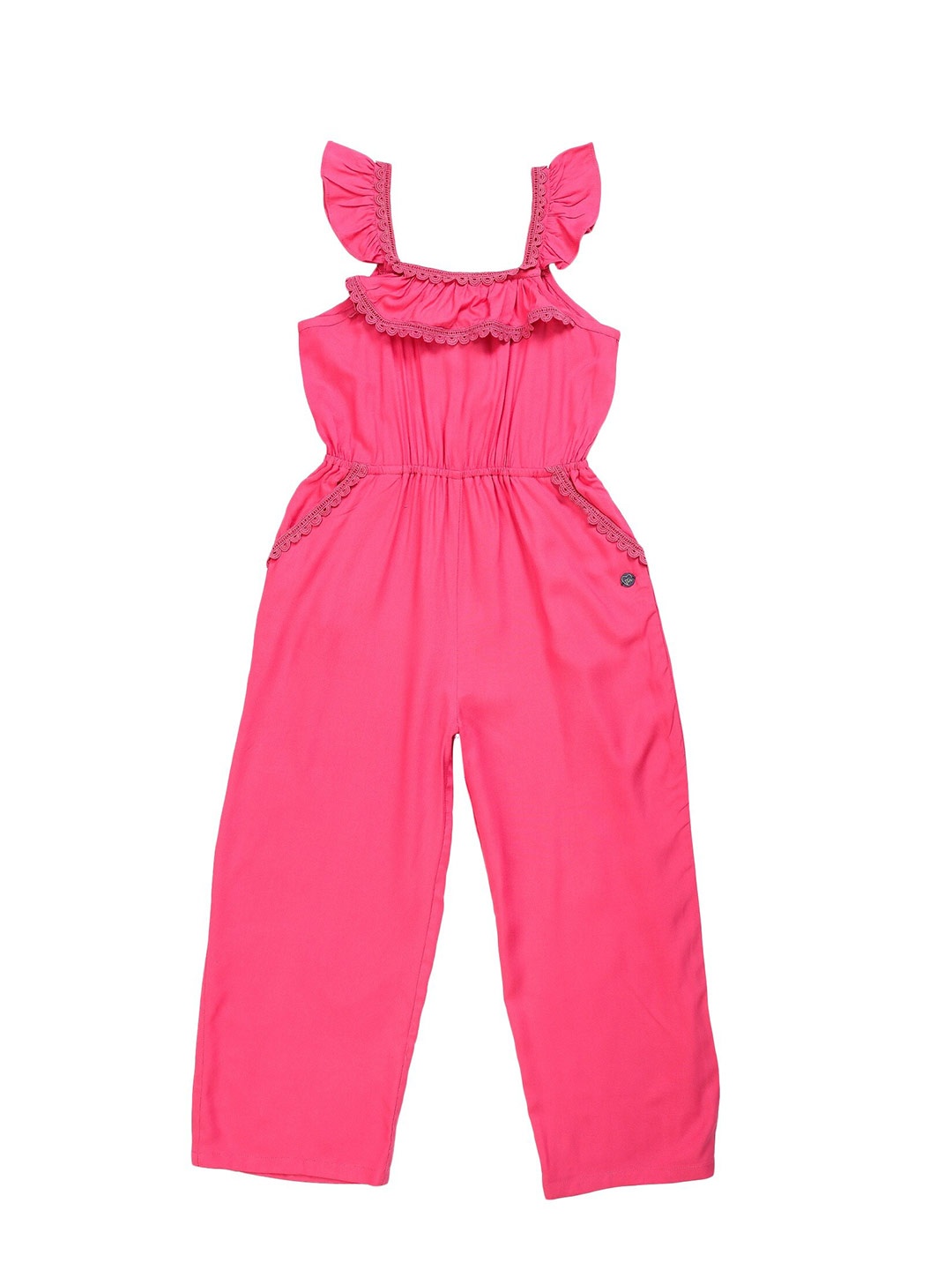 

toothless Girls Ruffled Lace Inserted Basic Jumpsuit, Fuchsia