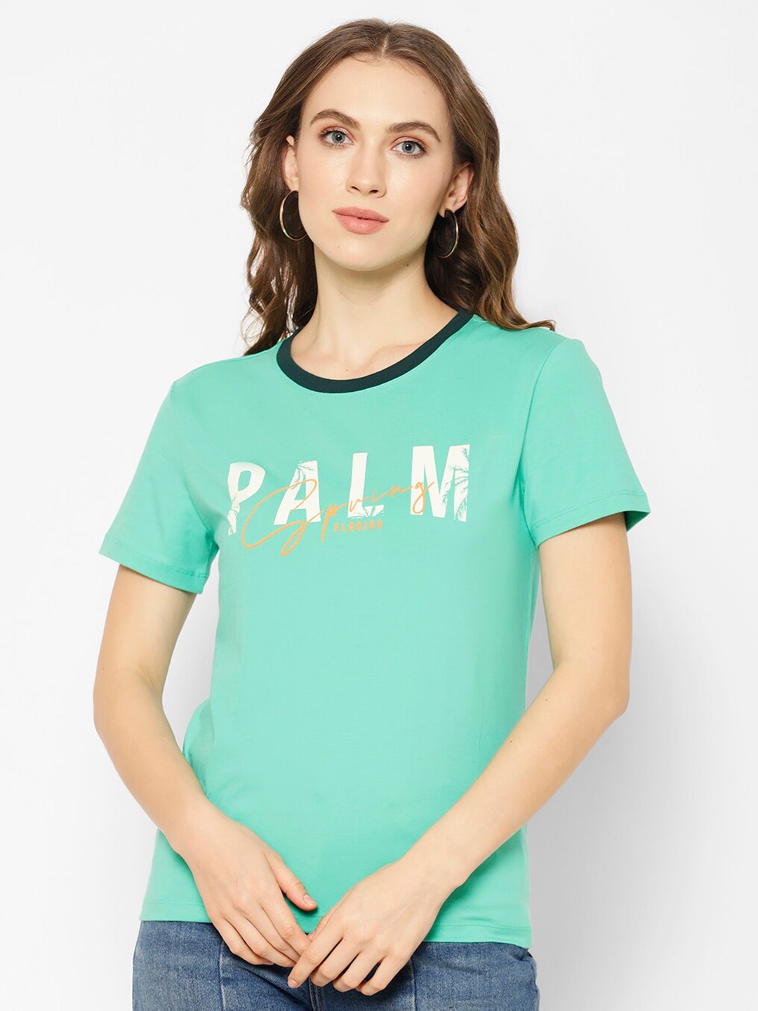

COASTLAND Typography Printed Round Neck Regular Fit T-Shirt, Sea green