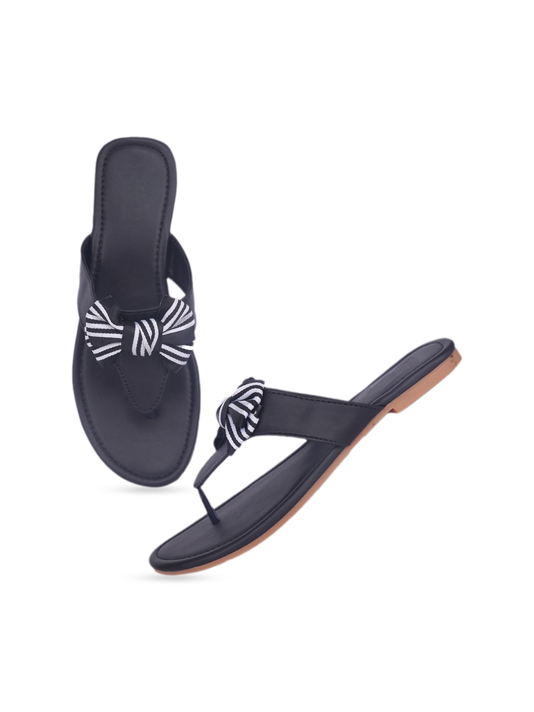 

Anouk Black And White Bow Detail T-Strap Flats