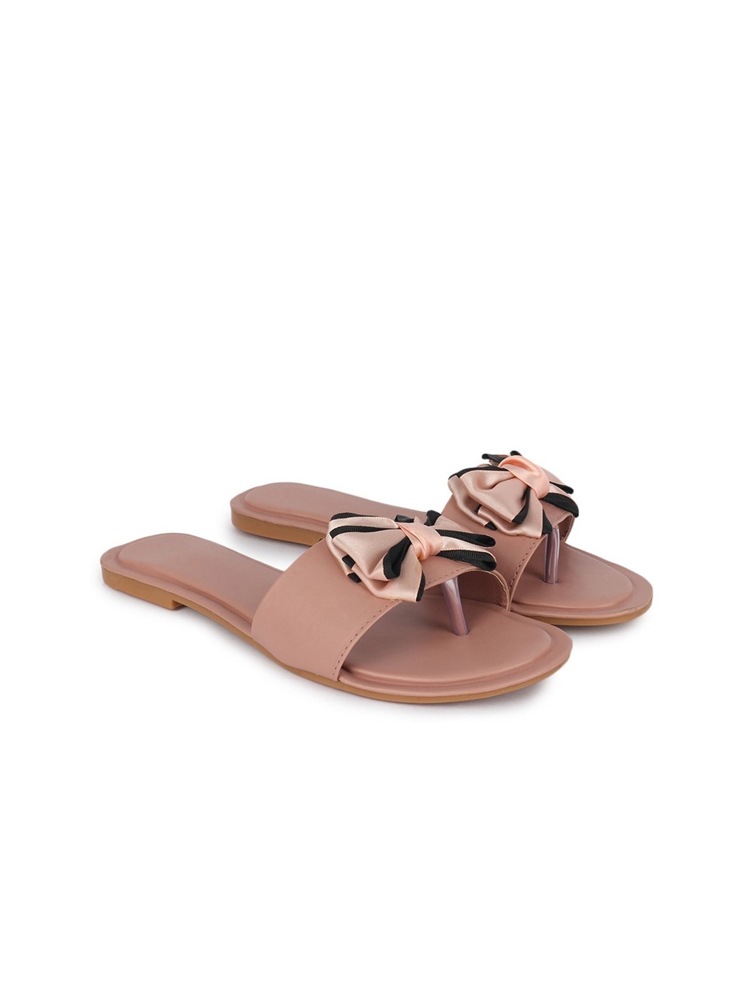 

Anouk Pink And Black Bow Detail Open Toe Flats