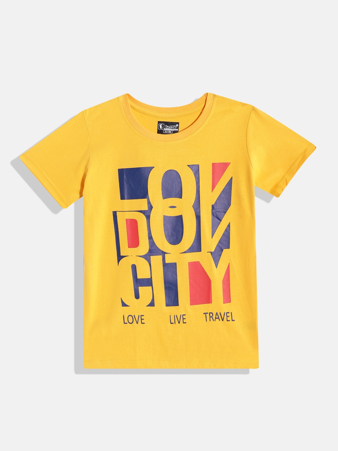 

Eteenz Boys Typography Printed Pure Cotton T-shirt, Yellow
