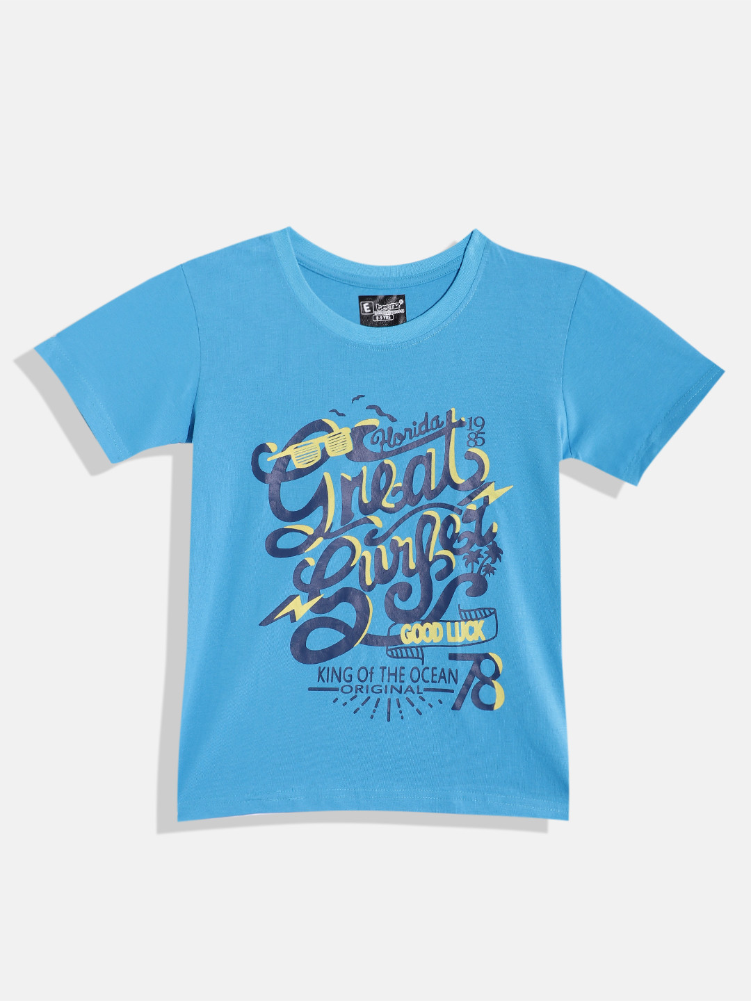 

Eteenz Boys Typography Printed Pure Cotton T-shirt, Blue