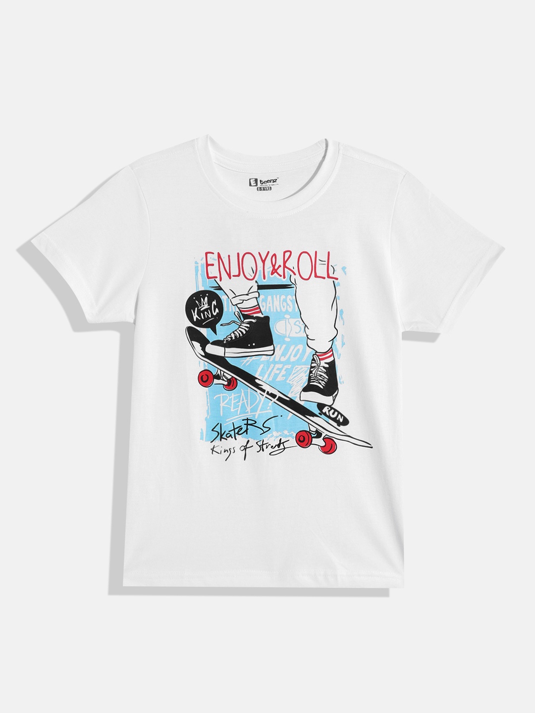 

Eteenz Boys Graphic & Typography Printed Pure Cotton T-shirt, White
