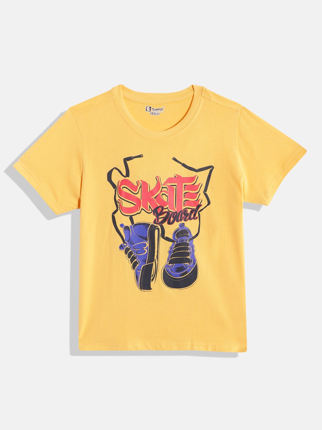 Eteenz Boys Typography Printed Pure Cotton T-shirt, Yellow