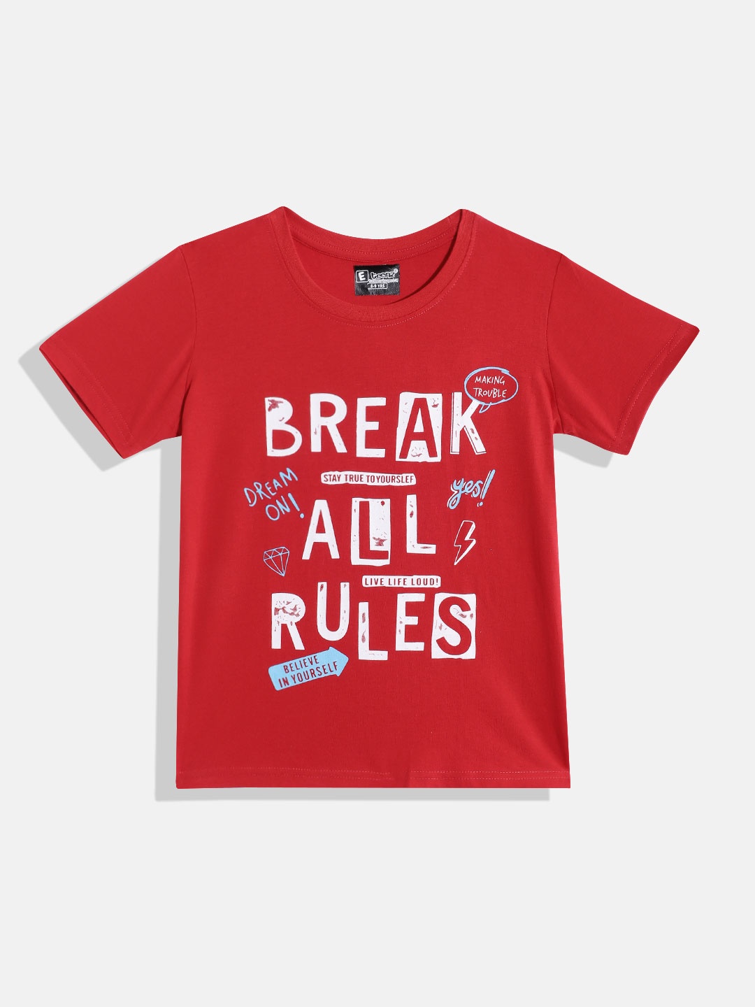 

Eteenz Boys Typography Printed Pure Cotton T-shirt, Red
