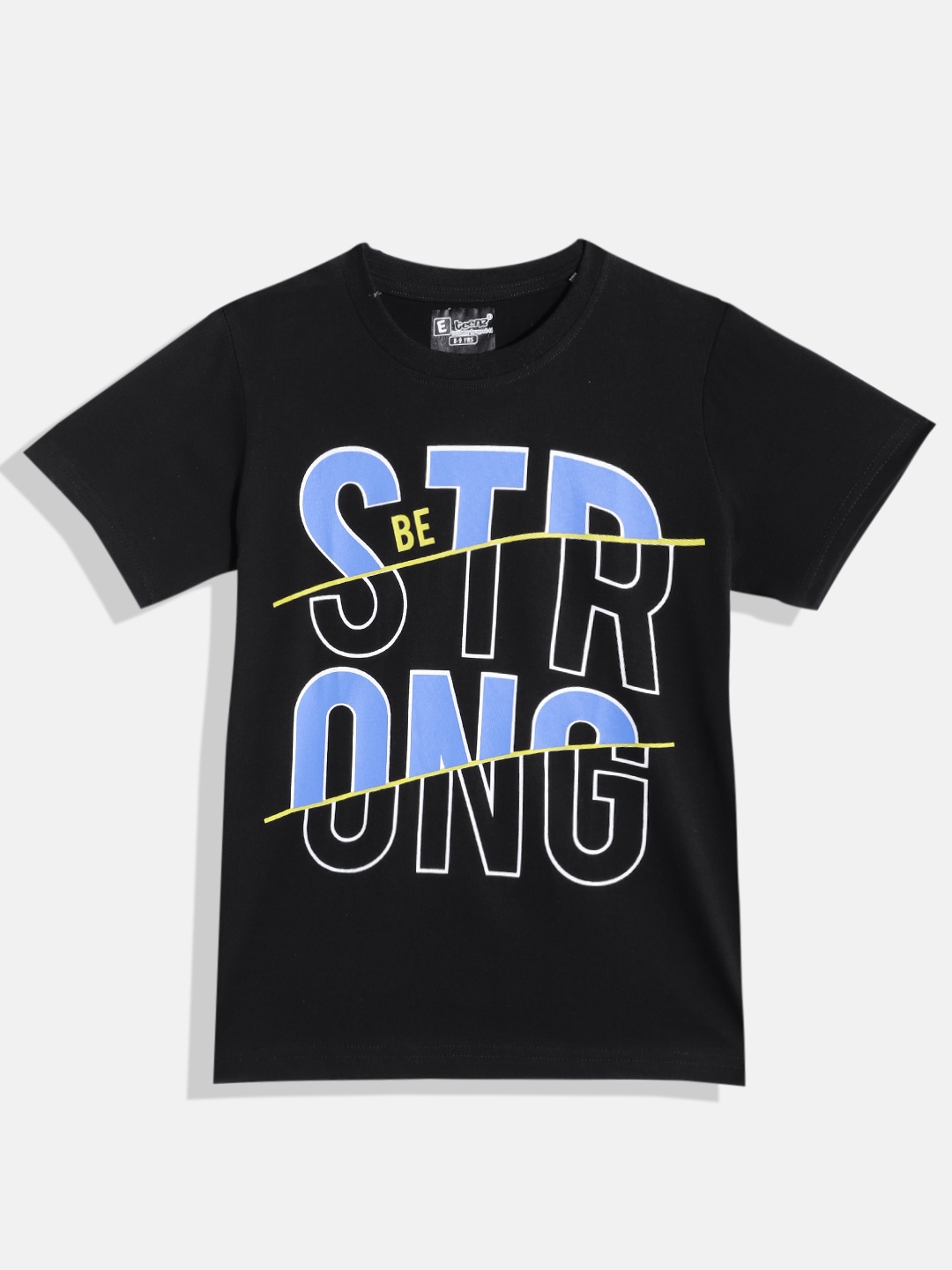 Eteenz Boys Pure Cotton Typography Printed T-shirt, Black