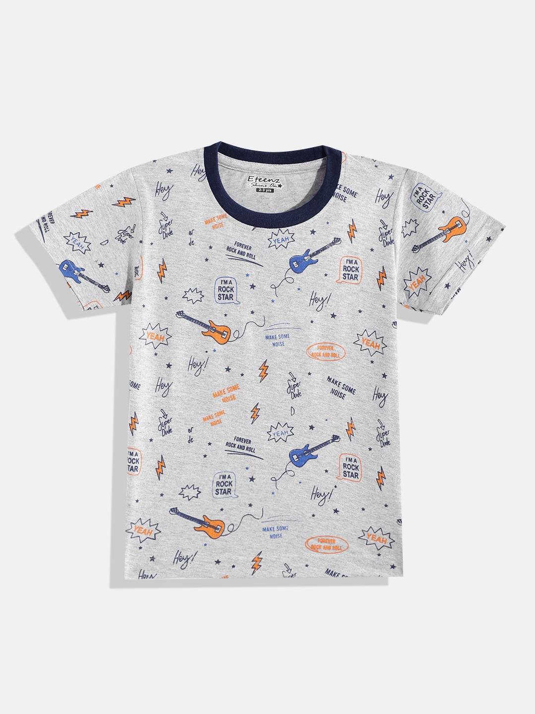 

Eteenz Boys Typography & Conversational Print Pure Cotton T-shirt, Grey