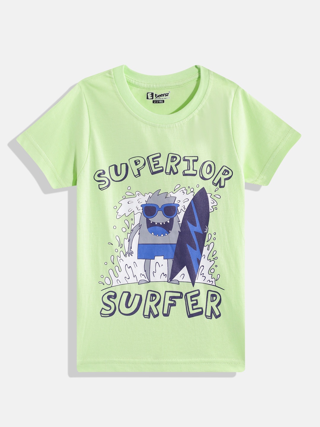 

Eteenz Boys Graphic & Typography Printed Pure Cotton T-shirt, Fluorescent green
