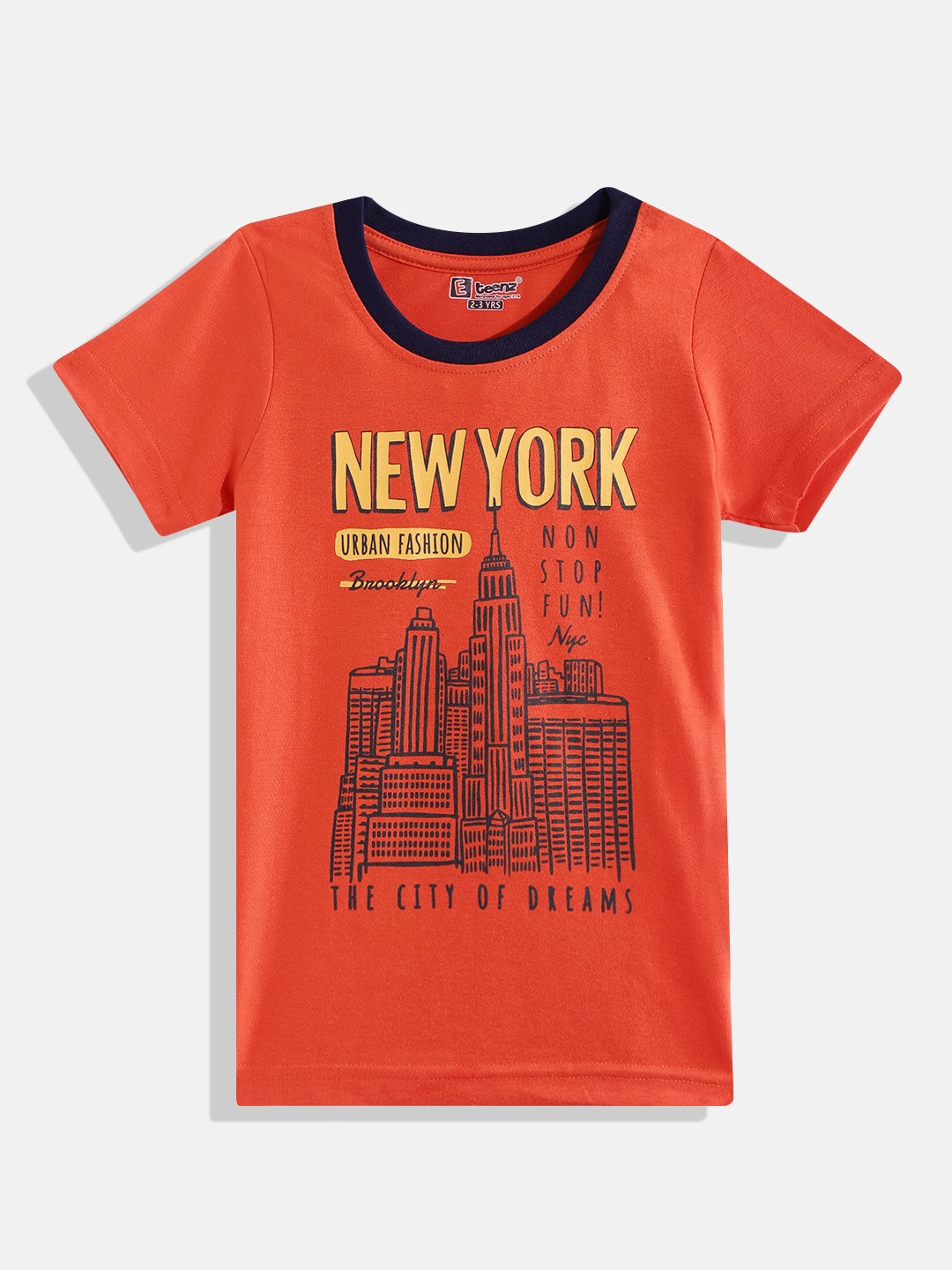 

Eteenz Boys Graphic & Typography Printed Pure Cotton T-shirt, Orange