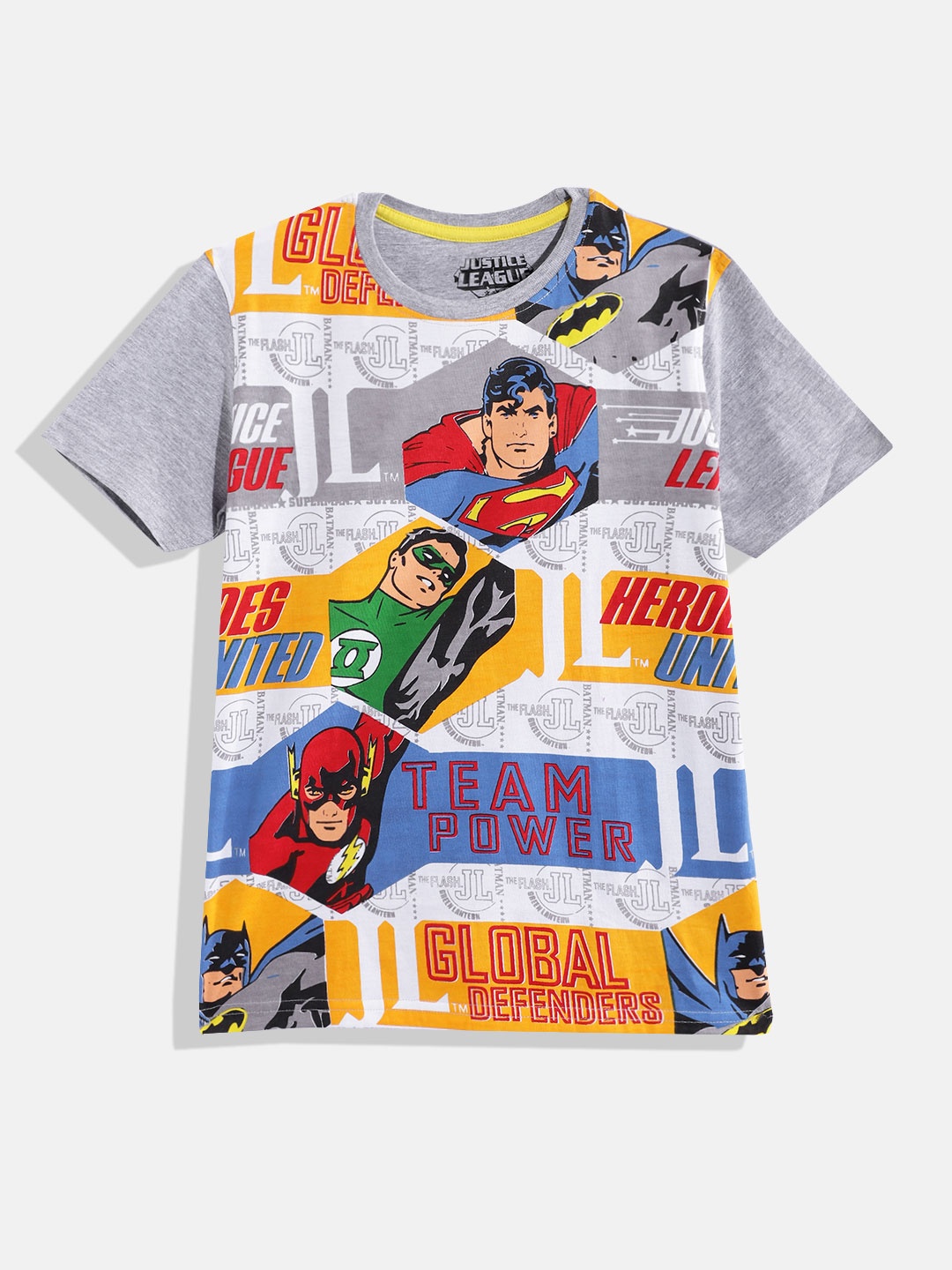 

Eteenz Boys Pure Cotton Justice League Printed T-shirt, Grey