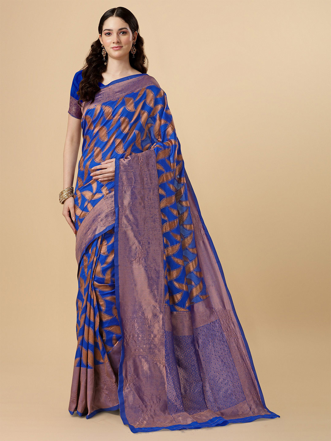 

TEREZA Floral Woven Design Zari Pure Silk Banarasi Saree, Blue