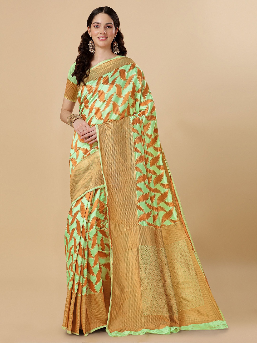 

TEREZA Ethnic Motif Pure Silk Banarasi Zari Saree With Blosue Piece, Green