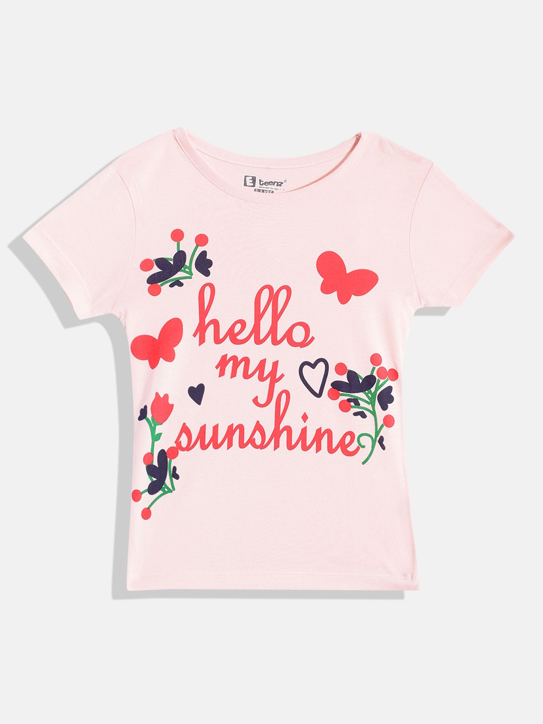 

Eteenz Girls Pure Cotton Typography Printed T-shirt, Peach