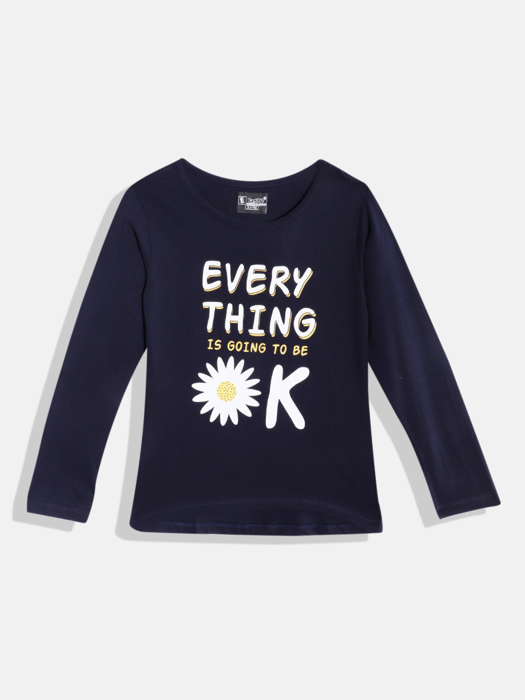

Eteenz Girls Pure Cotton Typography Printed T-shirt, Navy blue