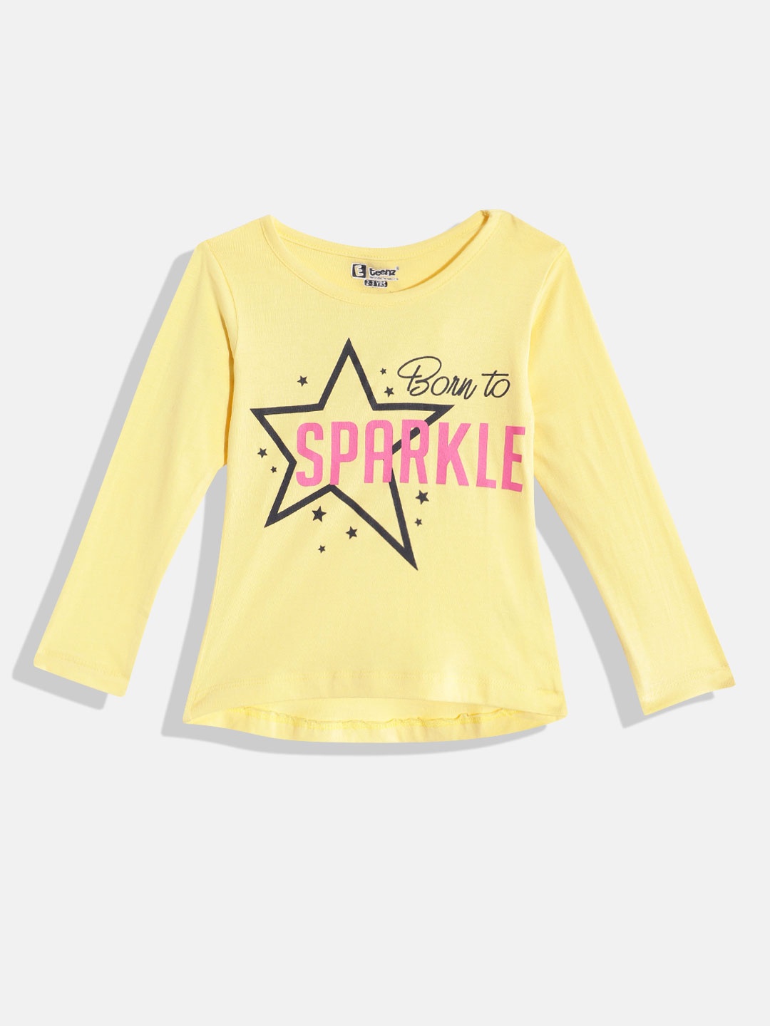

Eteenz Girls Pure Cotton Typography Printed T-shirt, Yellow