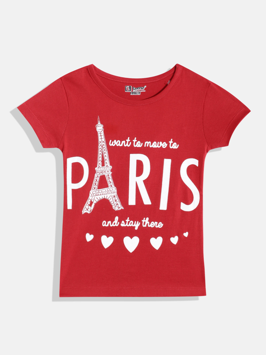 

Eteenz Girls Pure Cotton Typography Printed T-shirt, Red