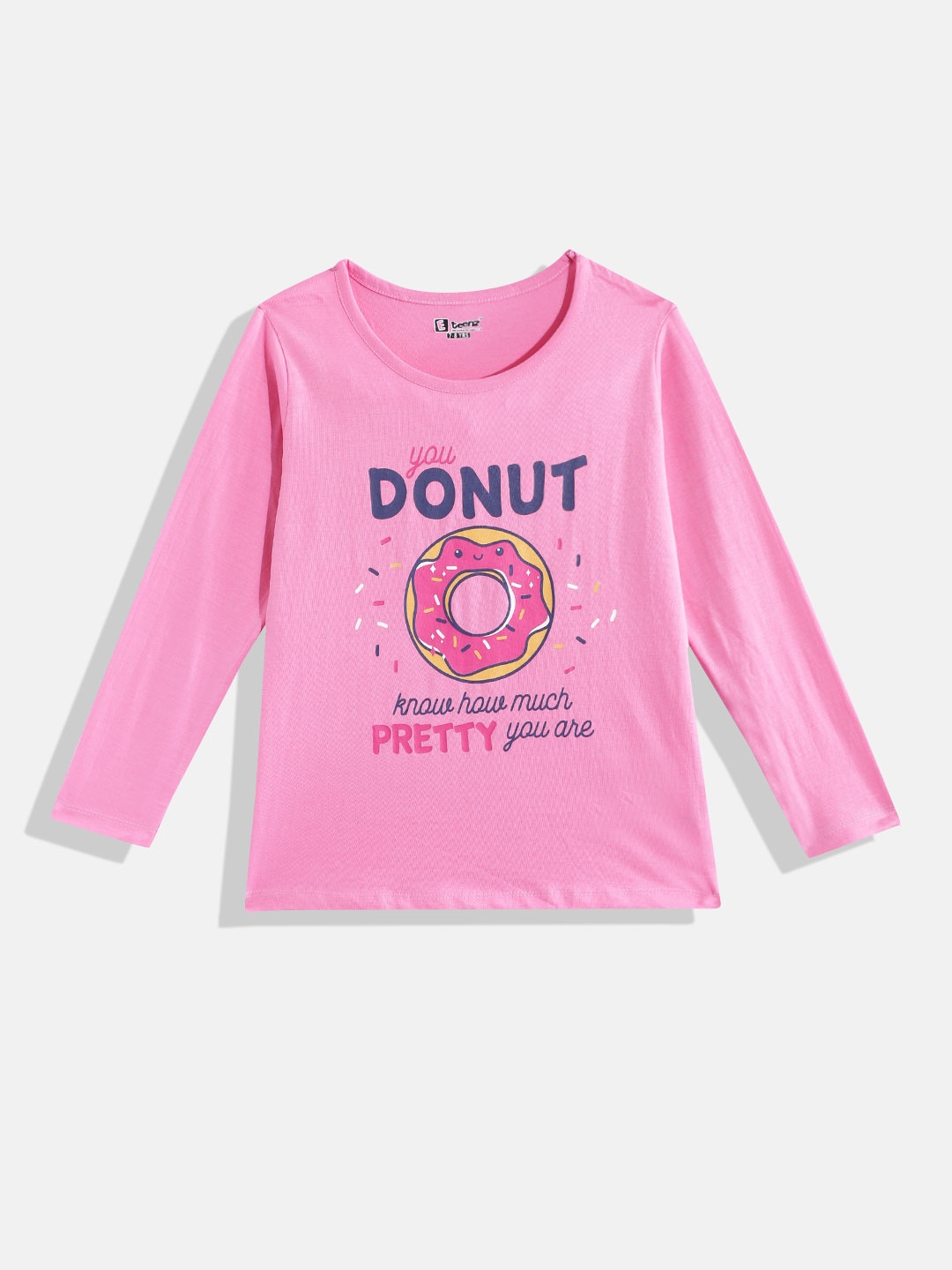 

Eteenz Girls Pure Cotton Typography Printed T-shirt, Pink
