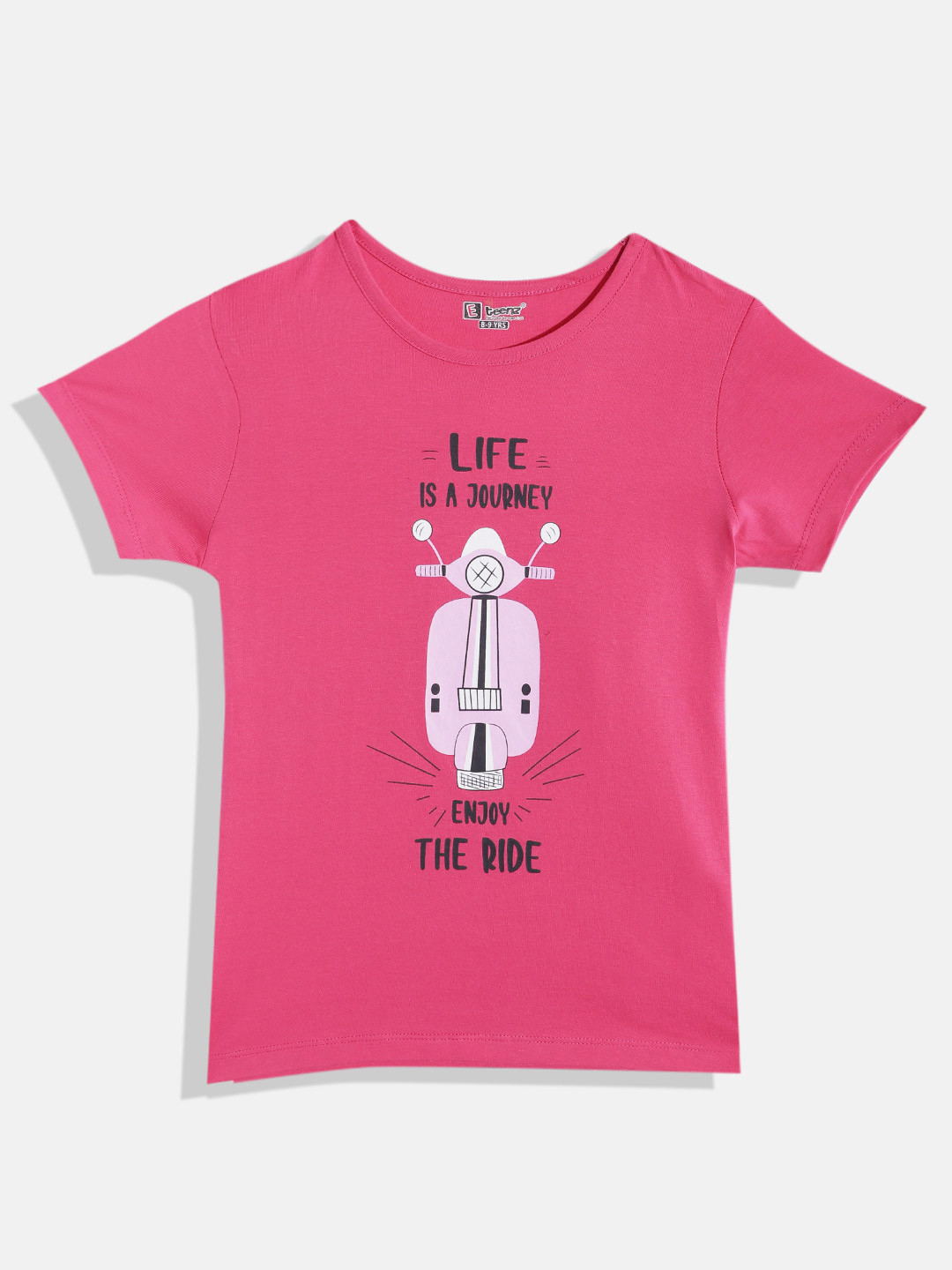 

Eteenz Girls Pure Cotton Typography Printed T-shirt, Fuchsia