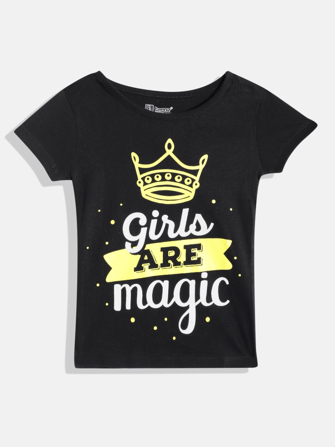 

Eteenz Girls Pure Cotton Typography Printed T-shirt, Black