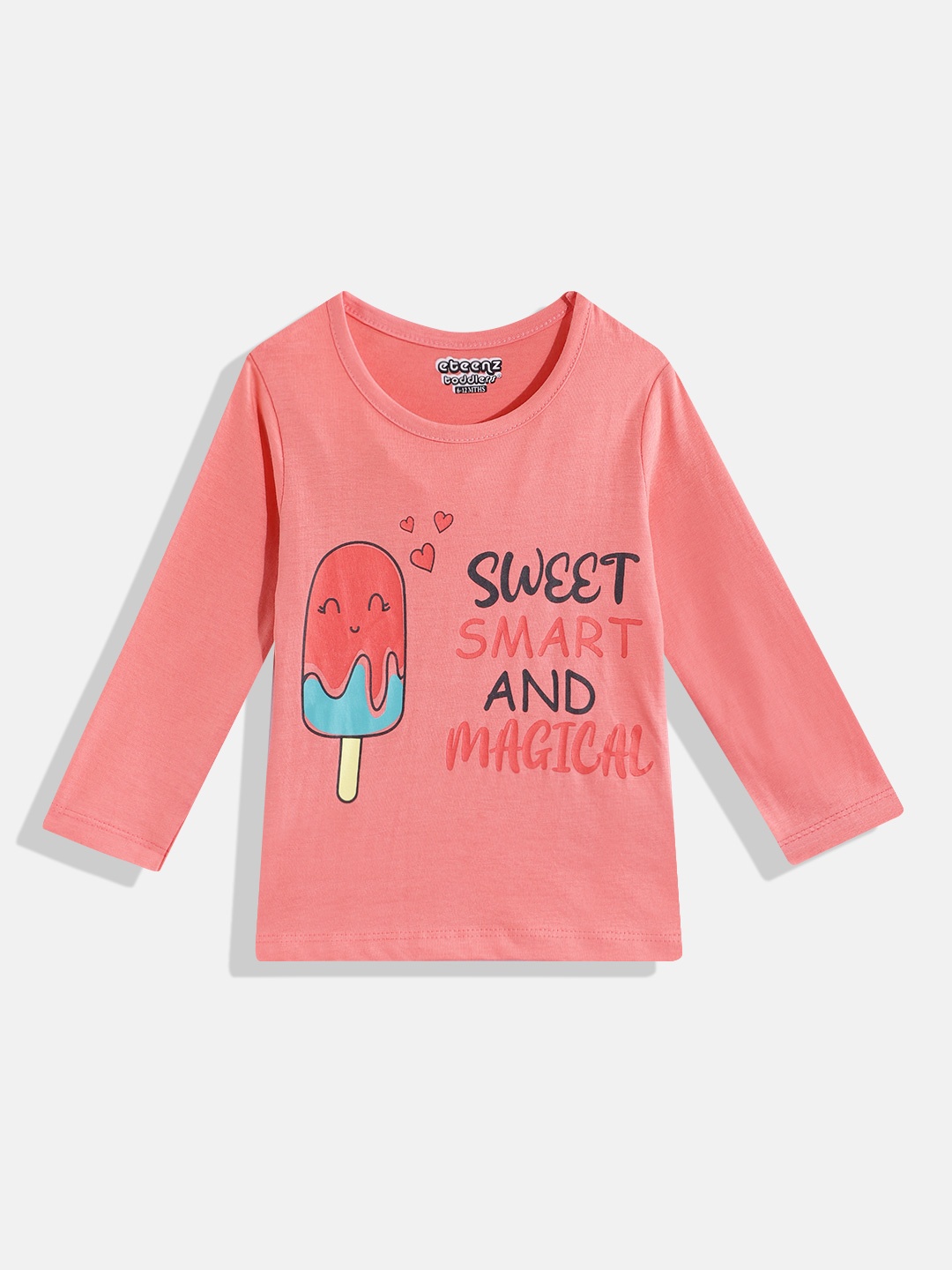 

Eteenz Infant Girls Typography & Graphic Printed Premium Cotton T-shirt, Coral