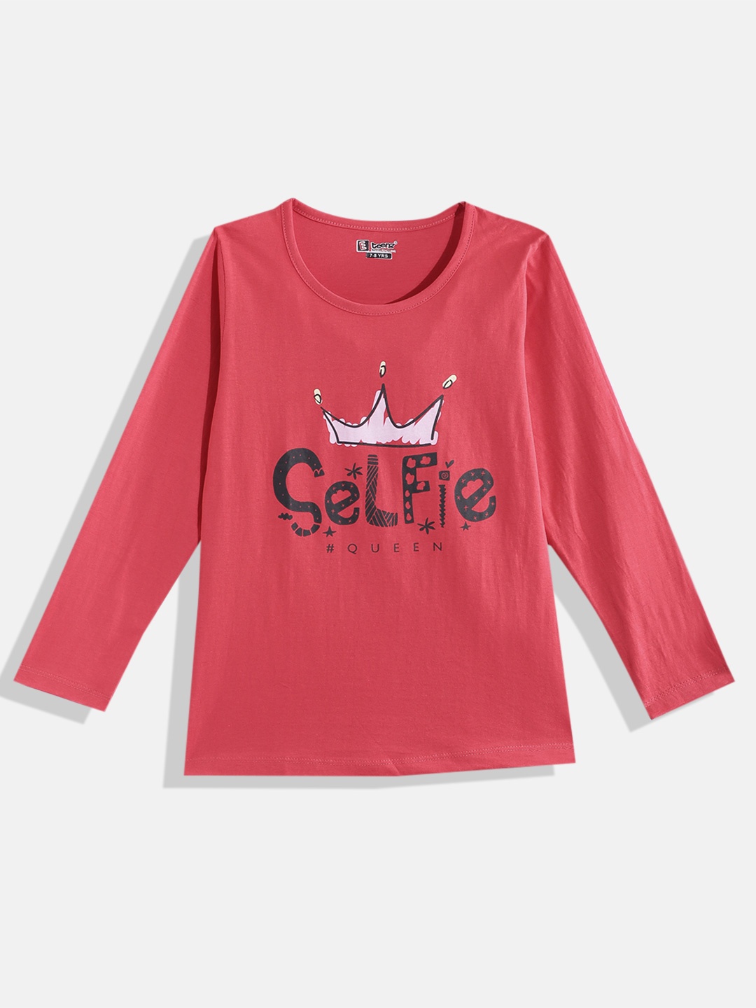 Eteenz Girls Pure Cotton Typography Printed T-shirt, Red