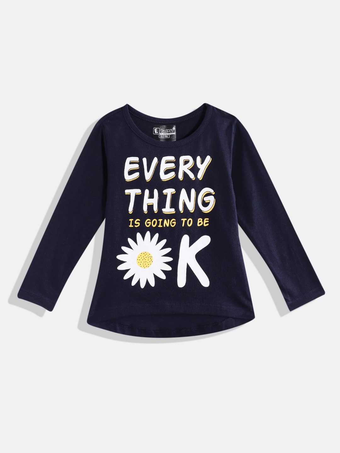 

Eteenz Girls Premium Cotton Typography Printed T-shirt, Navy blue