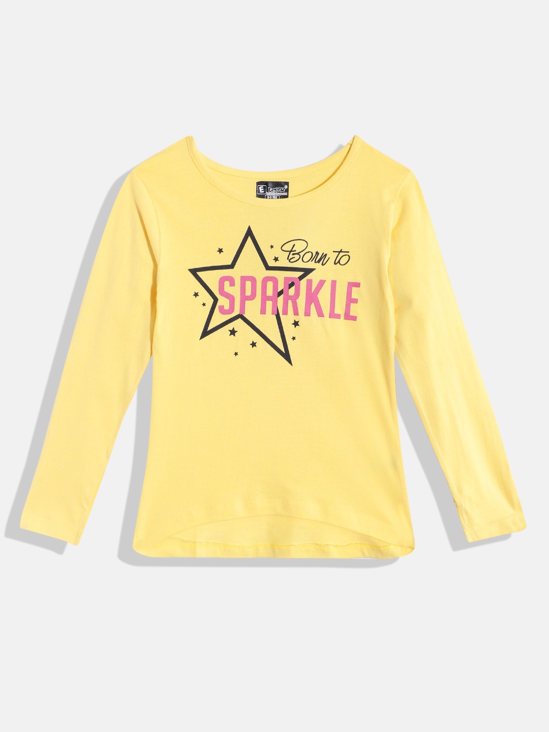 Eteenz Girls Pure Cotton Typography Printed T-shirt, Yellow