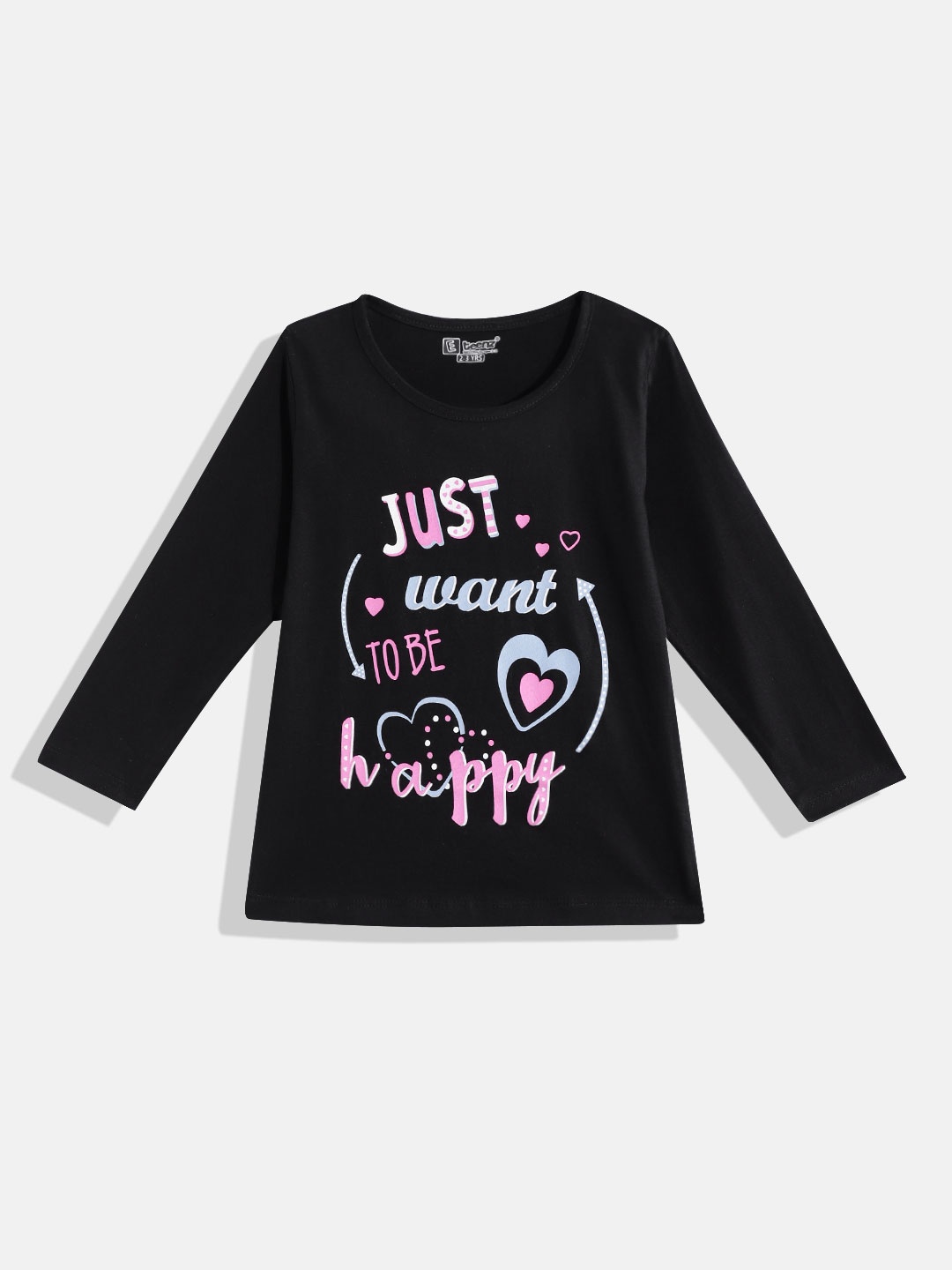 

Eteenz Girls Premium Cotton Typography Printed T-shirt, Black