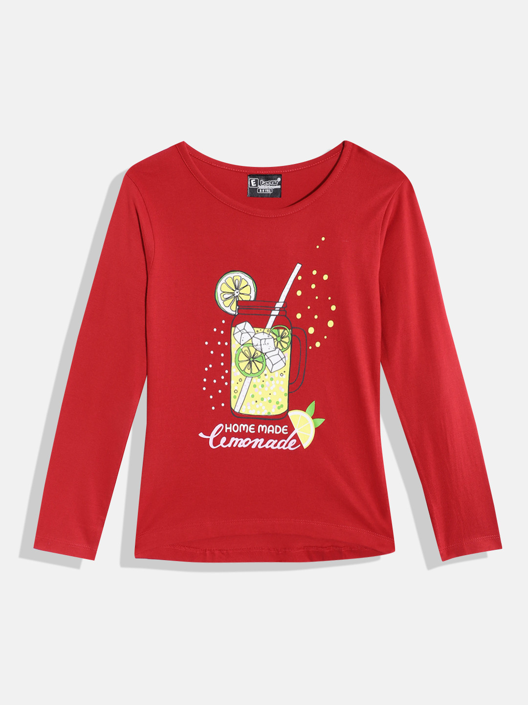 

Eteenz Girls Pure Cotton Graphic Printed T-shirt, Red