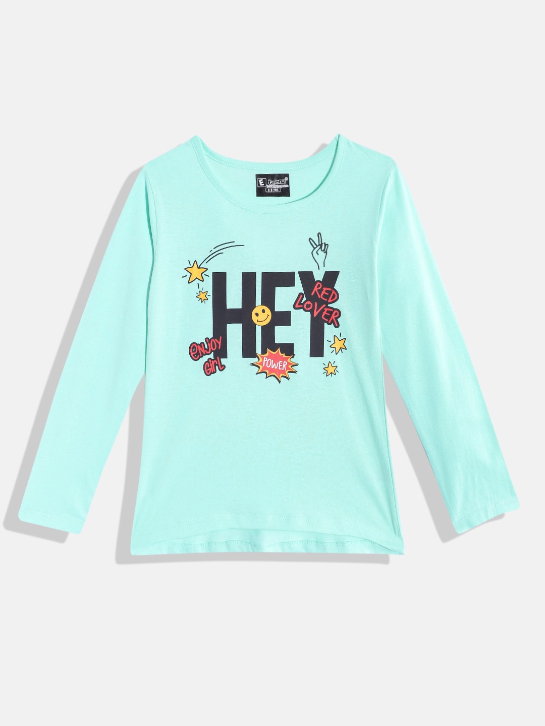 

Eteenz Girls Pure Cotton Typography Printed T-shirt, Green
