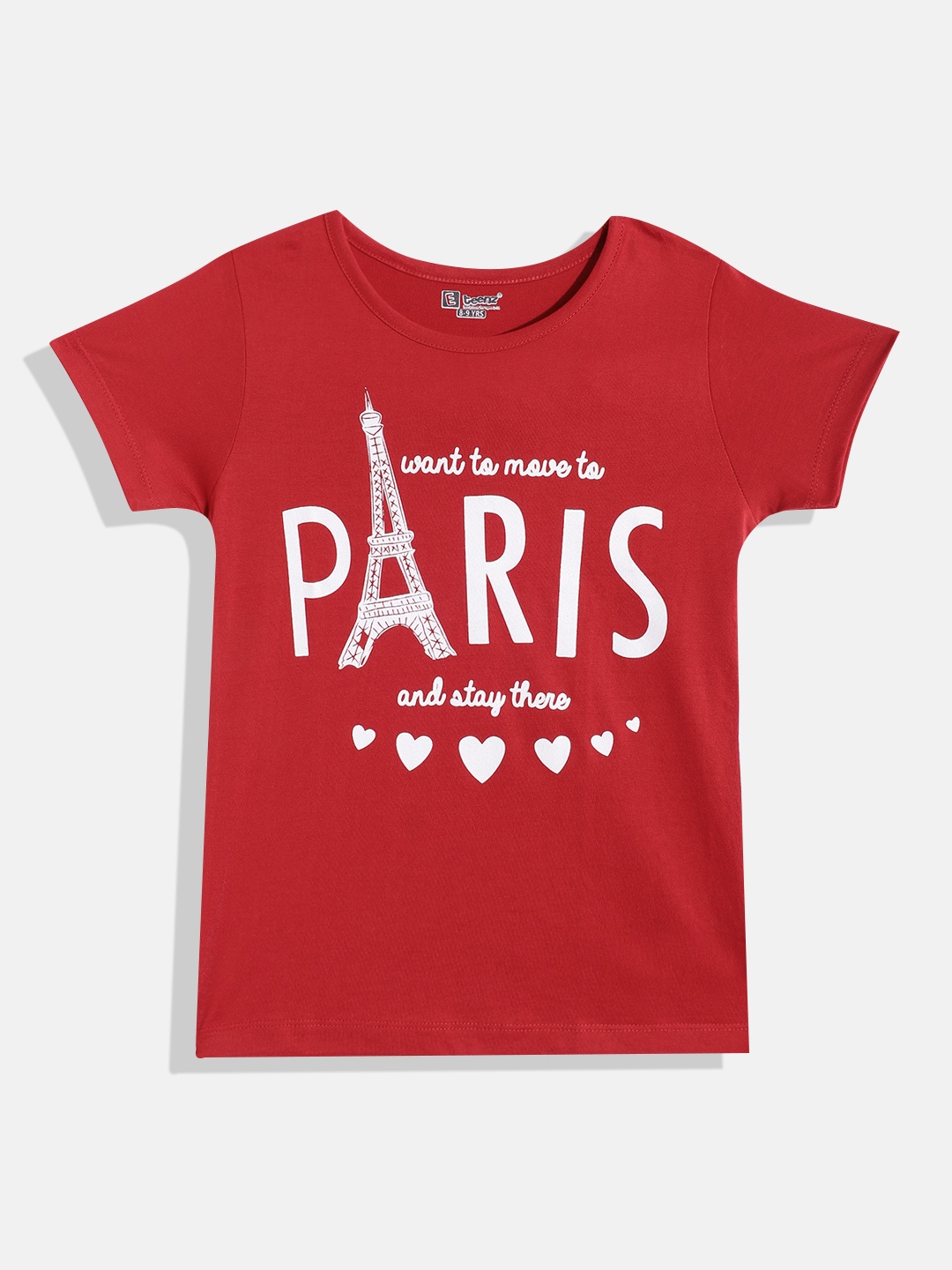 

Eteenz Girls Pure Cotton Typography Printed T-shirt, Red