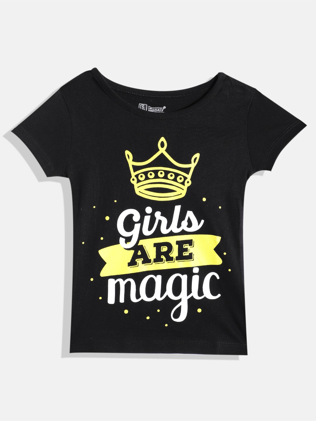 

Eteenz Girls Pure Cotton Typography Printed T-shirt, Black