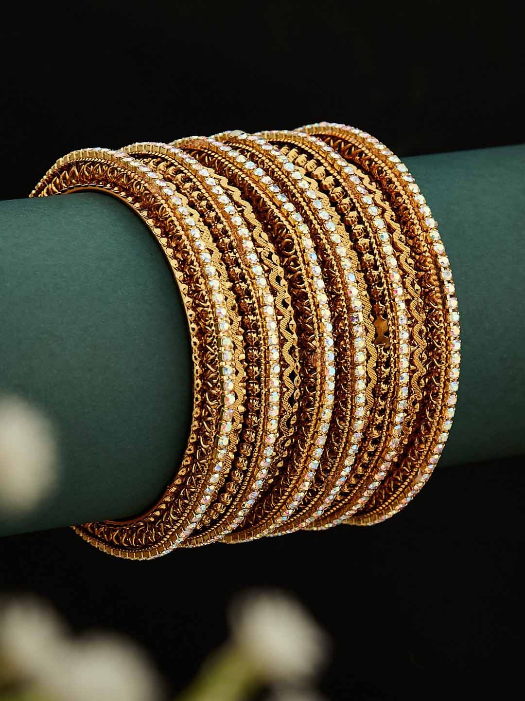

ATIBELLE Set Of 6 Gold-Plated Stone-Studded Bangles