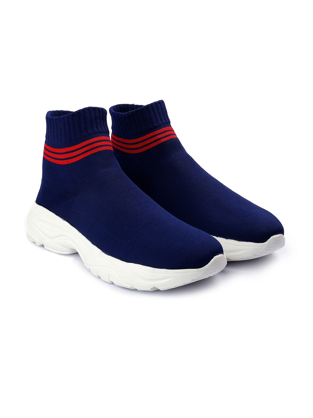 

Bxxy Men Lightweight Mid Top Mesh Contrast Sole Slip-On Sneakers, Navy blue