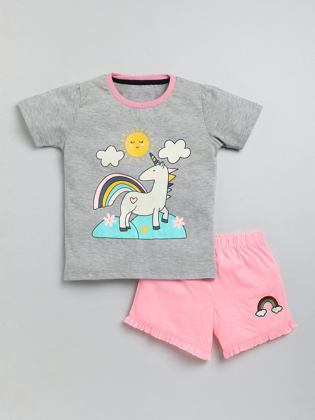 

YK Girls Graphic Printed T-shirt with Shorts, Grey