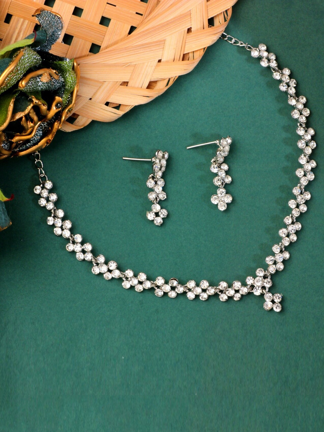 

Atasi International Silver-Plated CZ-Studded Jewellery Set