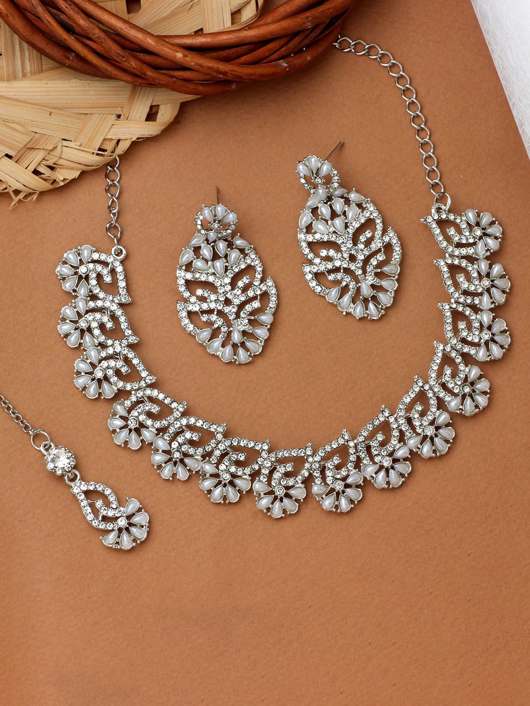 

Atasi International Silver-Plated CZ-Studded Jewellery Set