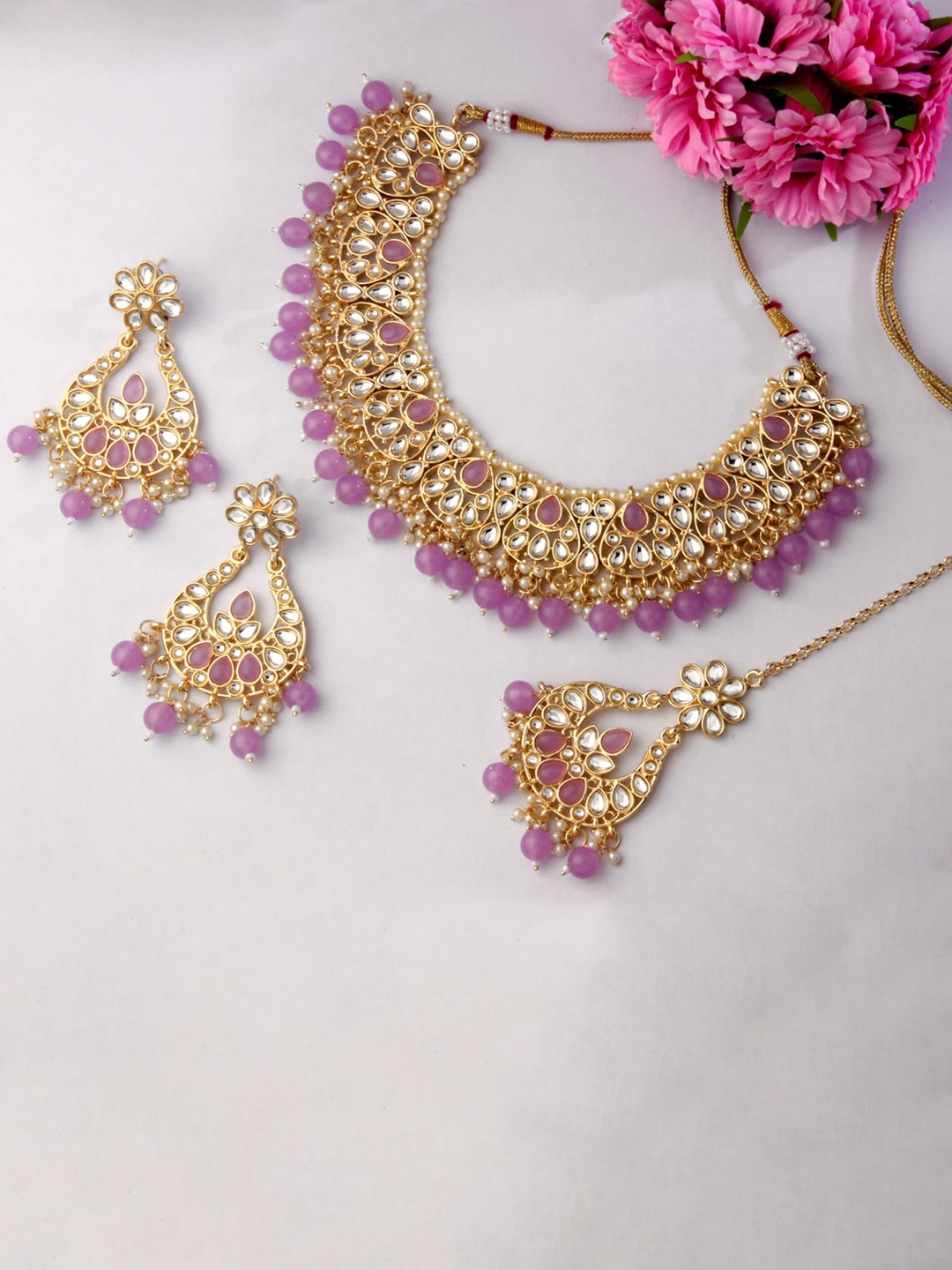 

Atasi International Gold-Plated Crystal-Studded & Beaded Jewellery Set