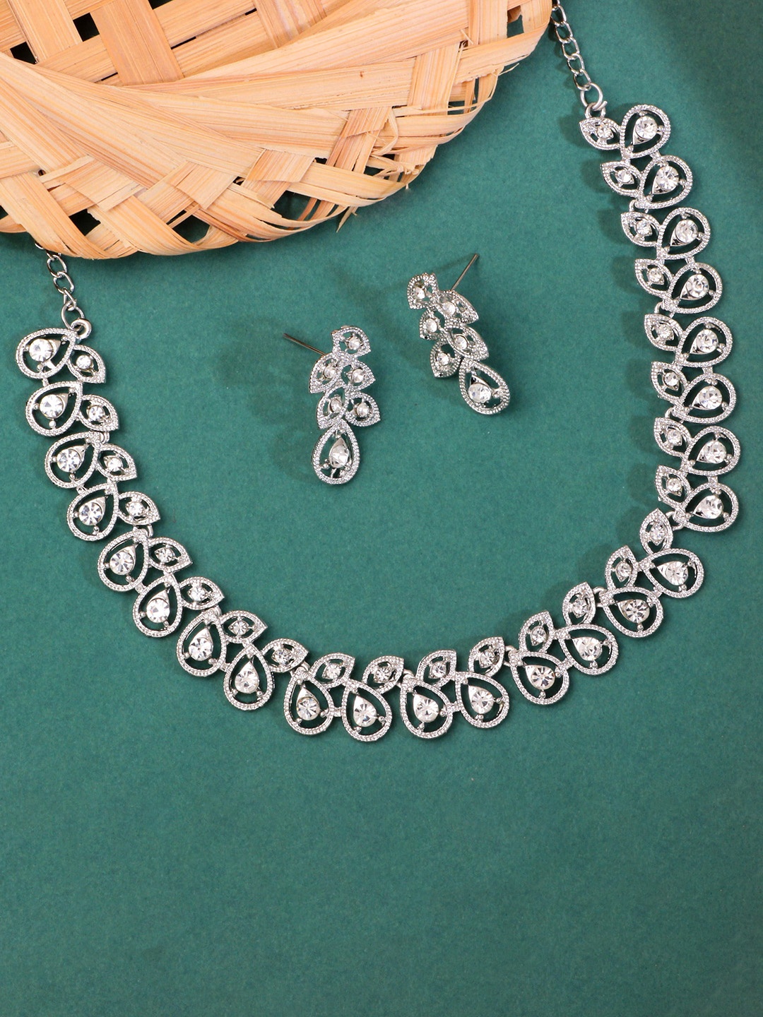 

Atasi International Silver-Plated CZ-Studded Jewellery Set
