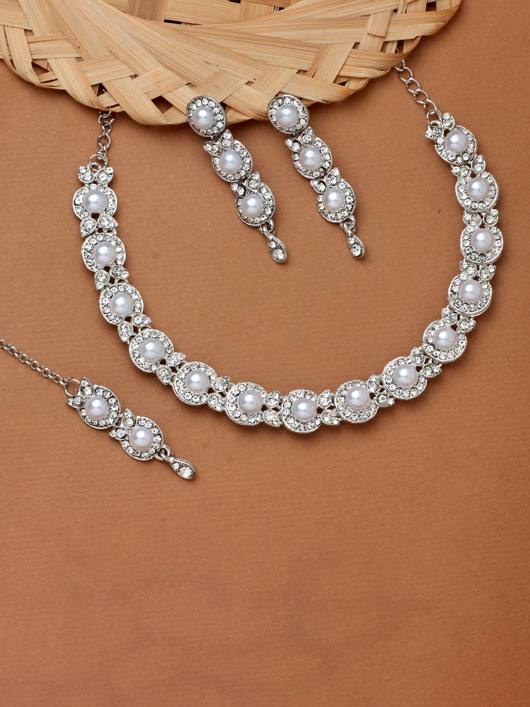 

Atasi International Silver-Plated Pearl Studded Jewellery Set