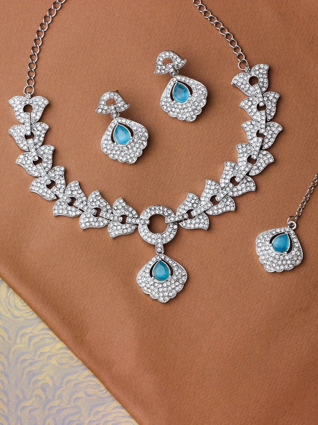 

Atasi International Silver-Plated AD-Studded Jewellery Set